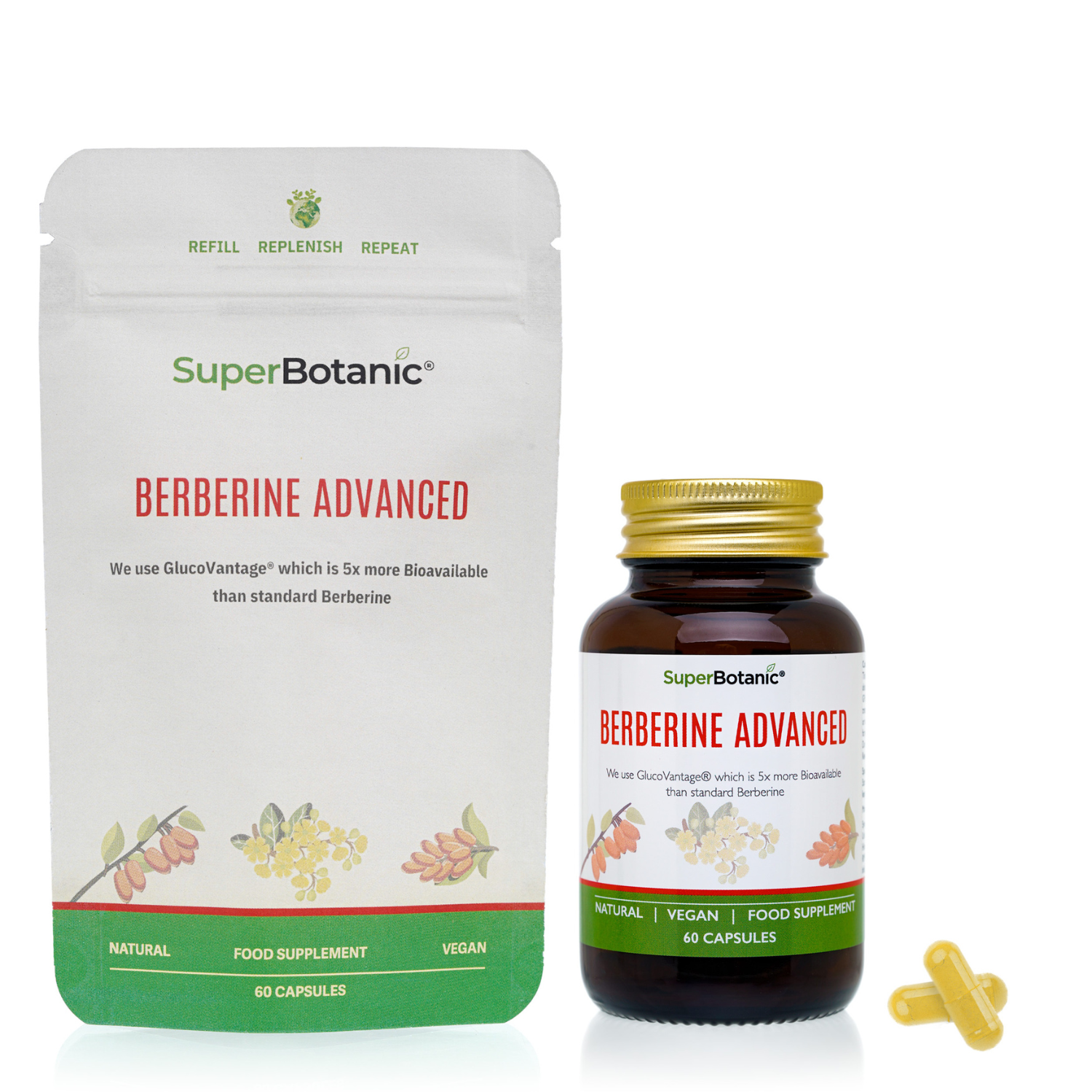 SuperBotanic Tongkat Ali supplement packaging with bottle and capsules.